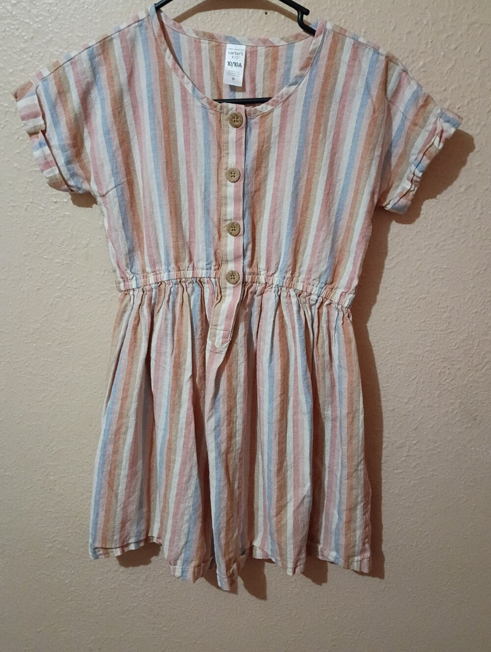 🌞 7 for $12 Girls Carter's Size 10 Linen Blend Striped Casual Dress